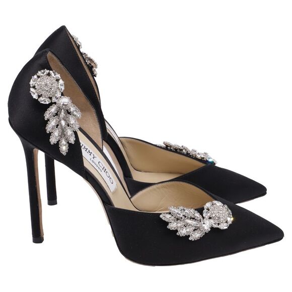 Jimmy Choo Teja 100 Crystal-Embellished Pumps in Black Satin